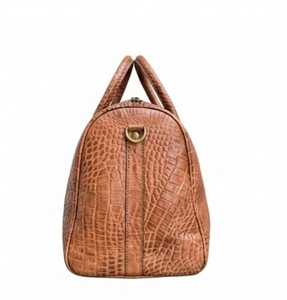 Vintage Brown Geometric Pattern Genuine <b>Leather</b> Fashion Duffle <b>Bag</b> <b>Men</b> Luxury <b>Travel</b> Handbag Zipper Closure - Product Image 2