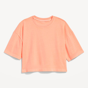 เสื้อครอปท็อปผู้หญิงคุณภาพสูง สีคอรัล แขนสั้น คอกลม ทรงหลวม สวมใส่สบาย ระบายอากาศได้ดี ผ้าเจอร์ซีย์ เหมาะสำหรับฤดูใบไม้ผลิและฤดูร้อน - Product Image 3