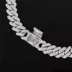 Trendy Unisex Luxury Cuban Link Chain VVS Studded White <b>Gold</b> Diamond <b>Tester</b> Check Moissanite for Wedding - Product Image 3