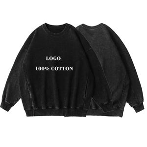 Sweat-shirt à capuche délavé pour homme, 100% coton, logo personnalisé, style vintage, manches longues, streetwear - Product Image 1