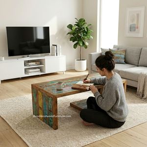Durable Handmade Eco-Friendly Teak Wood <b>Coffee</b> <b>Table</b> <b>Rustic</b> Design Reclaimed Wood Vintage Colors Open Living Room Furniture - Product Image 6
