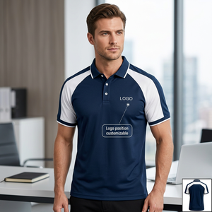 Men's <b>Navy</b> White Jersey Color Blocked Front Short Sleeve Quick Dry for Shirt Regular Fit Sporty Turn-down Collar Casual Summer - Product Image 4