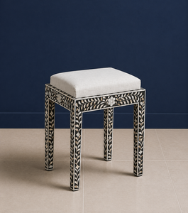Modern Bone Inlay Wood Nightstand <b>Square</b> End <b>Table</b> <b>Side</b> <b>Table</b> with Upholstered Cushion Bedroom Furniture for Bedroom Entryway - Product Image 1