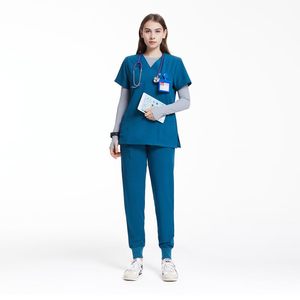 Ensemble de blouses bleues pour femmes, en coton et polyester tissé, col en V, prêt pour le stéthoscope, uniforme d'infirmière d'hôpital - Product Image 3