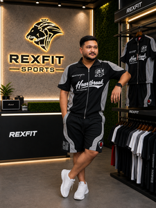 REXFIT SPORTS 2026 Ensemble de survêtement personnalisé pour homme en polyester noir et gris, ensemble de vêtements de sport à manches courtes avec fermeture éclair et broderie - Product Image 6