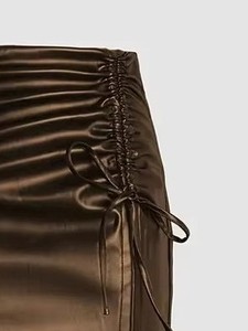 Jupe crayon mini taille haute en cuir véritable de haute qualité pour femme, avec fermeture éclair et dentelle, élégante, coupe ajustée, mode bureau, personnalisable OEM/ODM - Product Image 5