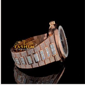 Montre de sport carrée pour homme en acier inoxydable avec verre, entièrement sertie de diamants Moissanite VVS, mouvement à quartz, style affaires et mode - Product Image 3