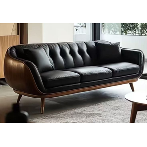 Sofá de Cuero de 3 Plazas de Estilo Moderno de Mediados de Siglo, Sofisticado - Product Image 1