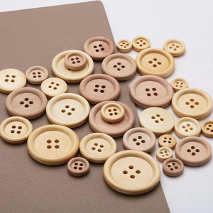 Natural Wood Classic Polished Beads Buttons 4-Hole Round Narrow Rim Sustainable Handmade DIY for <b>Shirts</b> Kidswear Blouses - Product Image 6