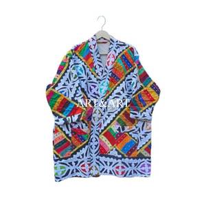 Kimono Corto de Algodón Bohemio Hecho a Mano en India, Ropa de Playa Elegante para Mujer, Ropa de Dormir, Cuello en V, Largo hasta la Rodilla, Cinturón con Lazo Delantero - Product Image 6