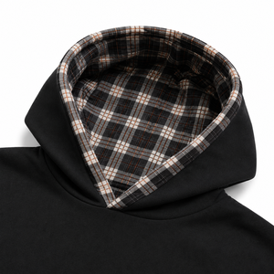 Sweat-shirt à capuche surdimensionné noir pour homme, doublure en coton à carreaux, molleton décontracté pour l'automne - Product Image 2
