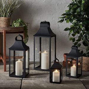 Lanterne à bougie en métal de style industriel avec fenêtres en verre, parfaite pour les arrangements d'éclairage décoratifs modernes pour la maison - Product Image 1