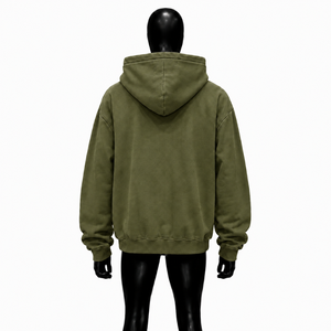 Sweat à capuche zippé oversize Olive pour homme, style streetwear, avec imprimé graphique 'Wanted', épaules tombantes, fermeture éclair intégrale, décontracté, en promotion - Product Image 2