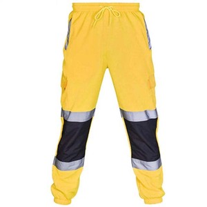 Men's High Visibility Reflective Workwear Pants Fluorescent Safety <b>Trousers</b> Elastic Waist Construction Industrial Pants - Product Image 5
