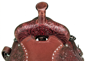 Silla de montar western de cuero para caballo con faja delantera, cabezada y pechera, montada en armazón de fibra de vidrio. Disponible en tallas 15, 16 y 17. - Product Image 3