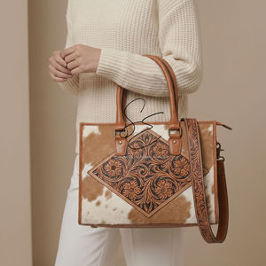 Sac fourre-tout en cuir véritable à poils, fait main, avec sangle bandoulière, sacoche de bureau pour femme, OEM - Product Image 3