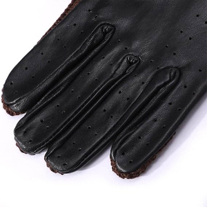 Leather Wrist <b>Gloves</b> With <b>Wool</b> Lining Breathable Winter Outdoor Casual Plain Style - Product Image 3