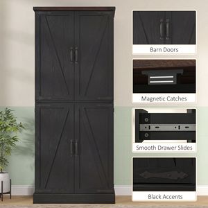 8 Door Racks and Adjustable Shelves Black 72\" Tall <b>Kitchen</b> <b>Pantry</b> Cabinet Modern Farmhouse Storage with Particle Board Design - Product Image 6