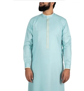 Qamis vert foncé pour homme, à manches longues, col montant, brodé, tenue de prière modeste, en coton, longueur ras du sol, toutes saisons, style Moyen-Orient - Product Image 6