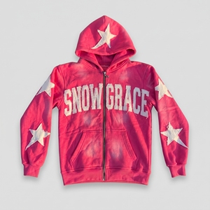 Sweat-shirt à capuche rose Snowgrace avec appliques étoiles, coupe classique, unisexe, vêtements décontractés d'hiver - Product Image 1