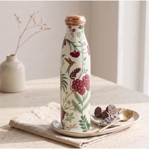 Bouteille d'eau en cuivre avec couvercle, motif flore tropicale, ensemble de vaisselle portable - Product Image 3
