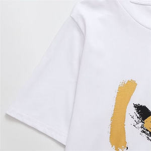 Camiseta Blanca de Cuello Redondo y Manga Corta para Mujer, Corte Regular, Tejido de Algodón, Informal, para Primavera/Verano - Product Image 4
