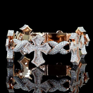 Custom Cross VVS Moissanite Cuban <b>Bracelet</b> Classic Style Iced Rose Gold Plated 925 Sterling <b>Silver</b> Lab Grown Diamond IGI <b>Bangles</b> - Product Image 3