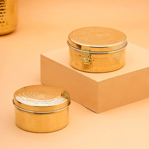 Set Of Three Brass Laddu Storage <b>Box</b> Gold Polished For Tabletop Kitchen Storage Organizer <b>Sweet</b> <b>Box</b> Brass Mithai <b>Box</b> - Product Image 2