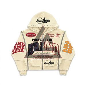 Ensemble court vintage ample personnalisé tendance 2026 pour homme : sweat à capuche zippé orné de strass et short à double taille et jambes larges - Product Image 2