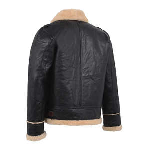 Chaqueta de Cuero Genuino Gruesa de Invierno para Hombre, Abrigo de Piel de Oveja con Cuello de Pelo, Chaqueta de Motero Cálida con Forro Polar, Ropa de Abrigo Exterior - Product Image 3