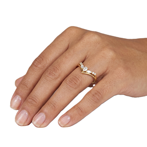 14K Solid Gold Chevron V Shaped Diamond <b>Ring</b> Curved Engagement Band Nesting <b>Ring</b> Pear Marquise Round Lab Diamond Stackable <b>Ring</b> - Product Image 5