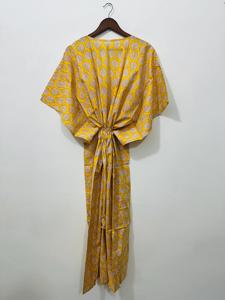 Kaftán de Algodón Indio con Estampado a Mano para Mujer, Vestido Étnico Largo, Diseño Moderno, Lavable, para Playa o Verano - Product Image 4