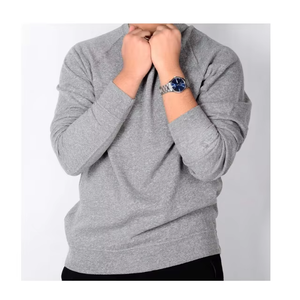 Sudadera de cuello redondo gris para hombre, de tejido grueso, corte regular, color liso, manga larga, informal, para otoño. - Product Image 1