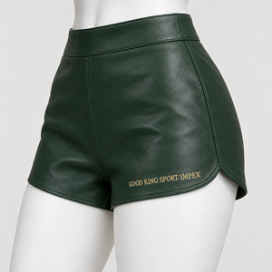 Custom Women's Green <b>PU</b> <b>Leather</b> Shorts High Waist Fashion OEM Private Label Manufacturer Wholesale Supplier for Ladies Apparel - Product Image 1