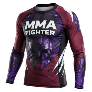 Camiseta de compresión de manga larga para luchador de MMA, diseño de sublimación de manga completa, secado rápido, morado, rojo, negro. - Product Image 2