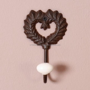 Strong vintage iron <b>wall</b> <b>hooks</b> with matte finished for hanging coats <b>keys</b> and hats in stylish country cottage home decor - Product Image 4