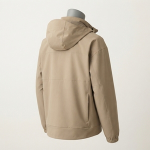 Chaqueta cortavientos beige con capucha y media cremallera para hombre, ligera, tipo anorak, con bolsillo frontal. - Product Image 2
