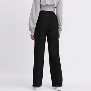 Pantalon en jean ample et respirant en coton noir pour femme, style décontracté, design OEM - Product Image 4