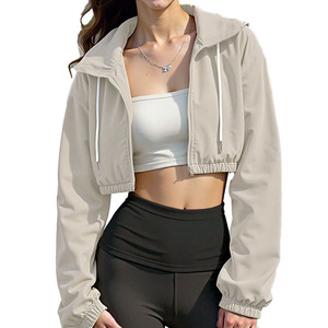 Custom Grey Women Cropped Yoga Windbreaker <b>Jacket</b> <b>Lightweight</b> Activewear Zip Up Fitness Outerwear OEM <b>jacket</b> for men Supply USA - Product Image 1