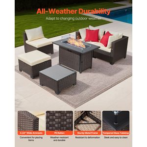 Set di Mobili da Esterno in Rattan a 6 Pezzi con Tavolo con Braciere a Propano da 50.000 BTU e Struttura in Ferro - Product Image 4
