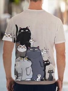 เสื้อยืดผู้ชายลายการ์ตูนแมว แขนสั้น คอกลม ทรงปกติ ผ้าฝ้ายเจอร์ซีย์ 100% ระบายอากาศได้ดี พิมพ์ลายดิจิทัล - Product Image 4