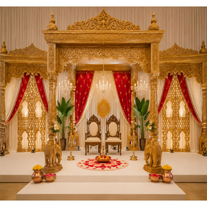 Mandap en bois de style traditionnel pour mariage indien, mandap en bois avec piliers de base en forme d'éléphant, mandap de mariage en bois élégant, États-Unis - Product Image 1