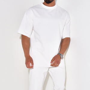 Men's <b>White</b> Cotton T-Shirt O-Neck Short Sleeve Oversized Fit Solid Color Casual Jersey Knit Blank Design - Product Image 2