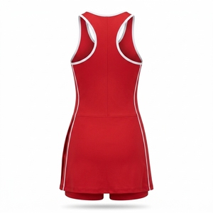 Robe de pickleball athlétique pour femmes, sans manches, col en V, dos nageur, bordure contrastante, design à rayures latérales, jupe style enveloppant avec short intégré - Product Image 3