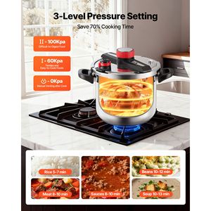 Autocuiseur en acier inoxydable de 12 litres avec couvercle en verre trempé et grille de cuisson vapeur, autocuiseur à triple pression par - Product Image 6
