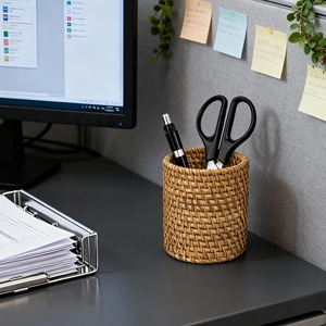 Rattan pencil case <b>desk</b> <b>vanity</b> brush holder for women pen basket container pens storage cup - Product Image 5