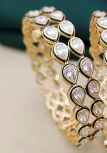 Beautiful Trendy <b>Gold</b> Finish With Stones Look Two <b>Set</b> OF <b>Bangles</b> Stylish Openable <b>Bangles</b> for Women For Wedding Wear - Product Image 2