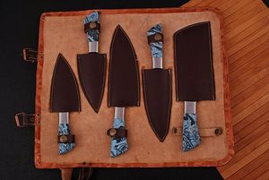 Juego de 5 Cuchillos de Cocina Hechos a Mano con Acero de Damasco y Mango de Madera, Personalizables OEM/ODM/OBM - Product Image 4