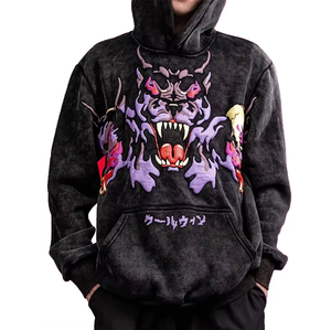Sweat à capuche unisexe en molleton épais style streetwear hip-hop, personnalisable avec logo en impression 3D en relief, thermique, 100% coton, coupe classique - Product Image 1