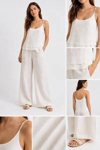 Ensemble Coordonné Bohème de Luxe en Coton Tissé pour l'Été - Débardeur Cami Blanc et Pantalon Large - Vente en Gros - Product Image 2